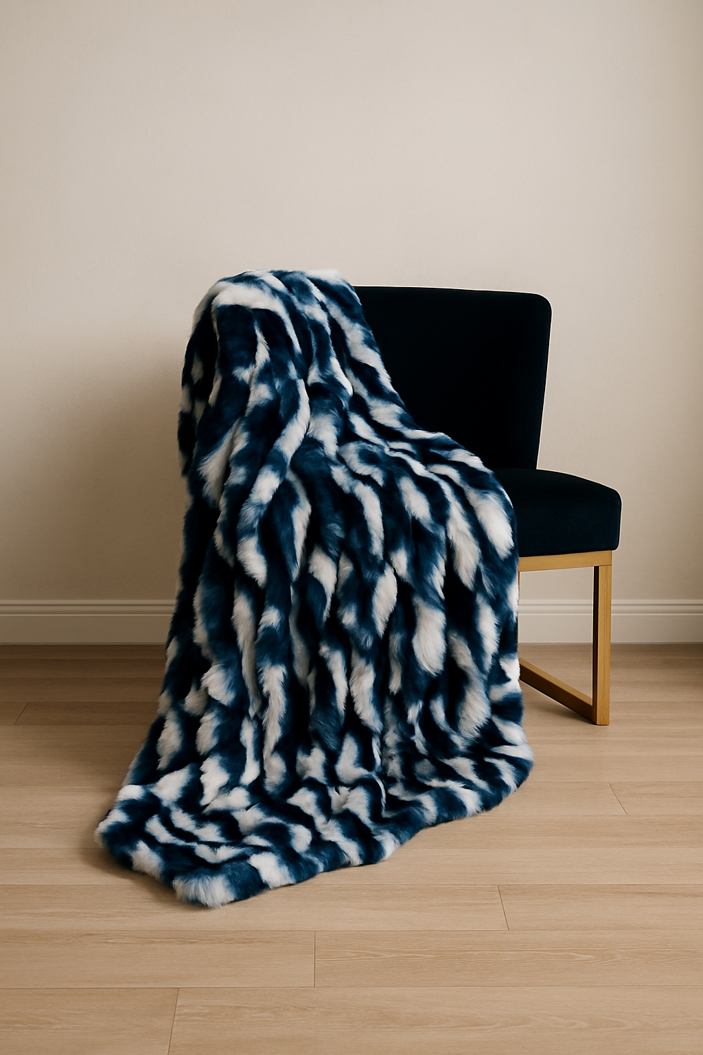 White and Navy Chinchilla Faux Fur Luxury Throw Blanket