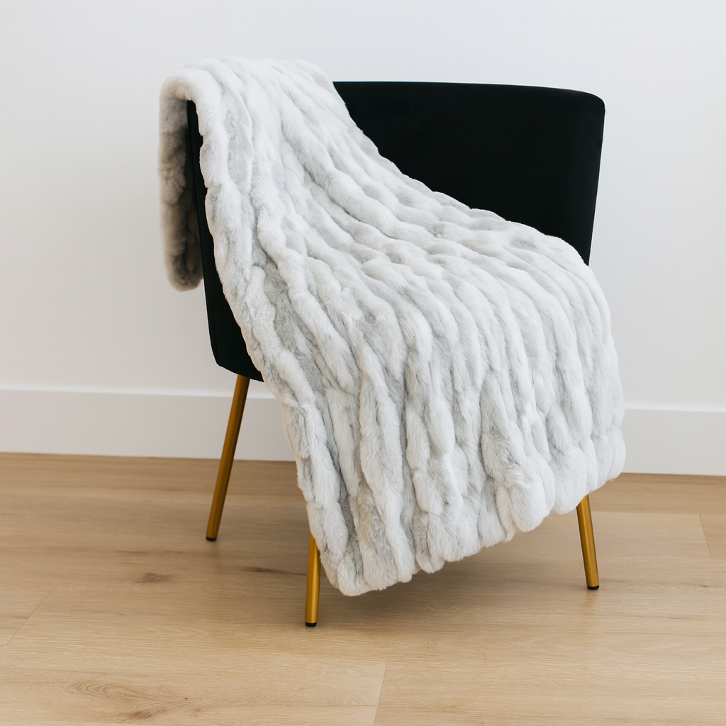 White and Silver Chinchilla Faux Fur Luxury Throw Blanket