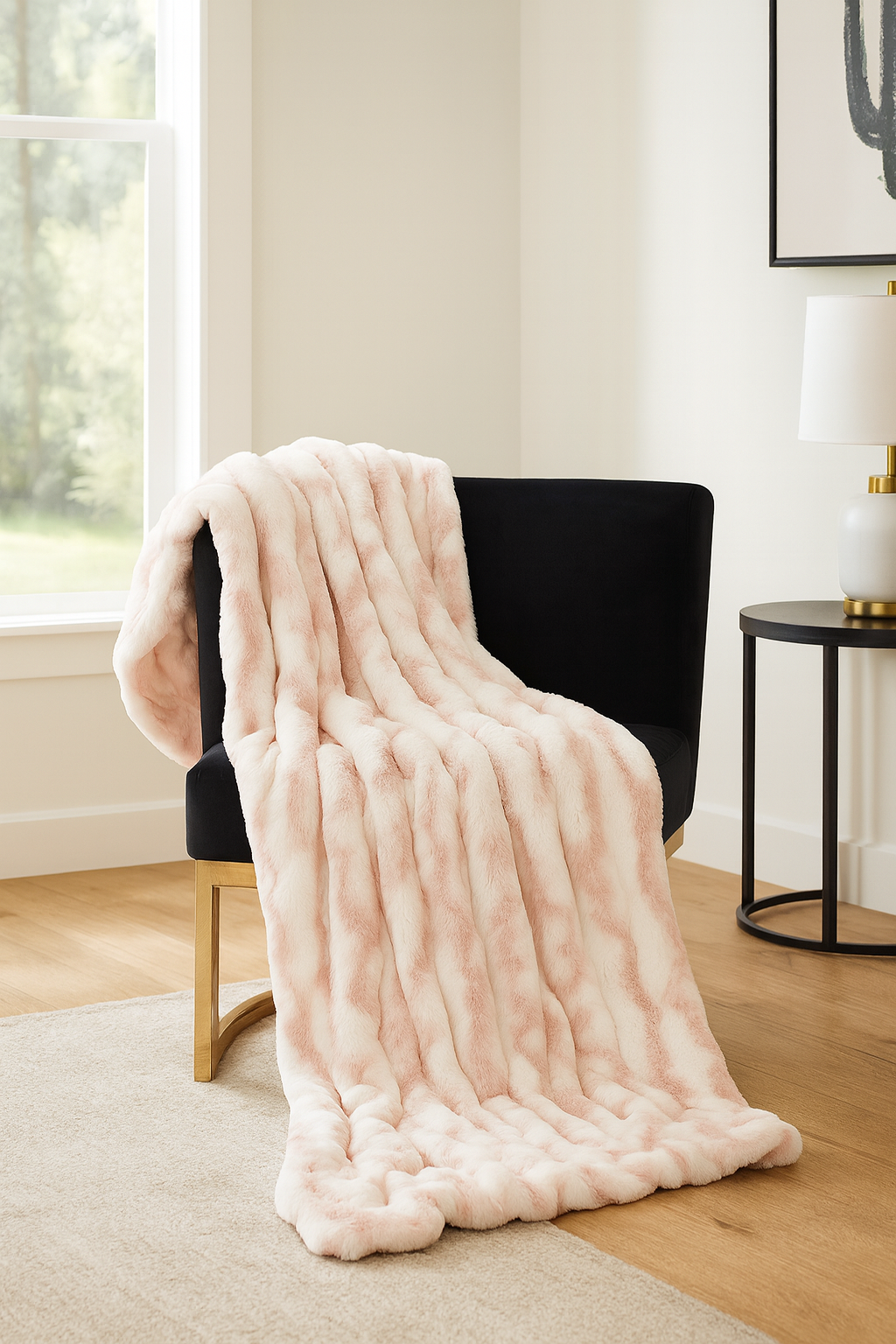 White and Pink Chinchilla Faux Fur Luxury Throw Blanket