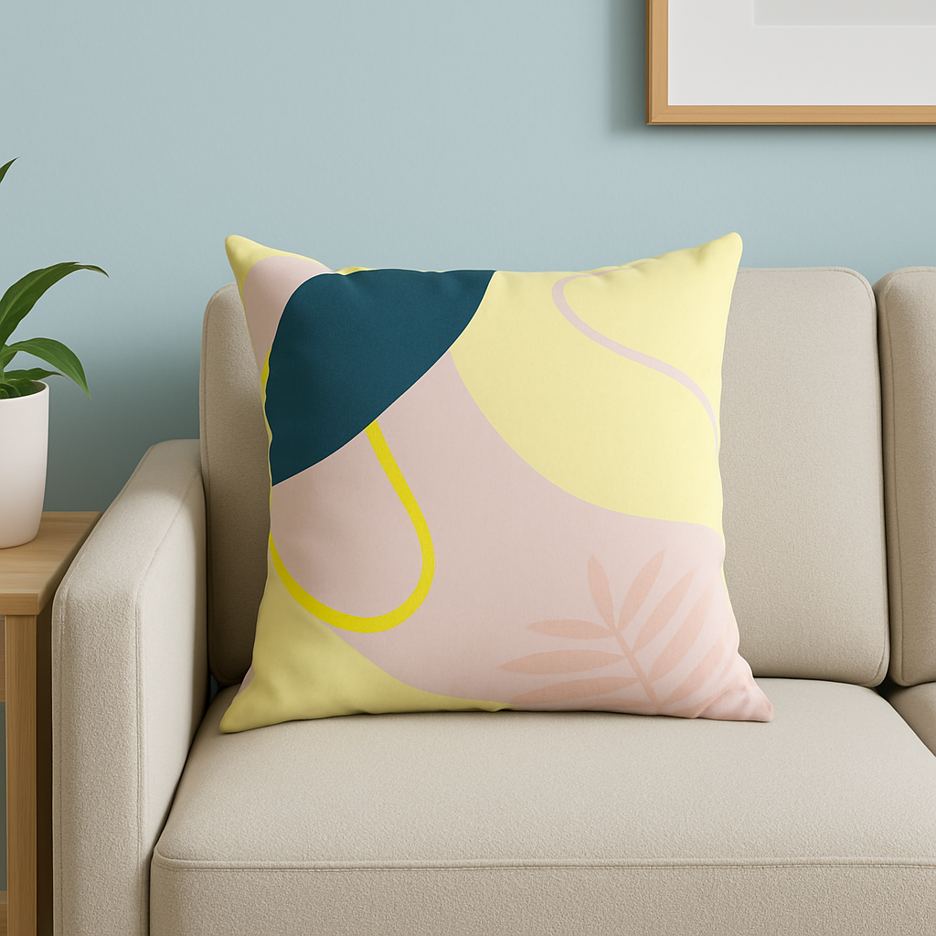 Green Leaf Print Square Pillow