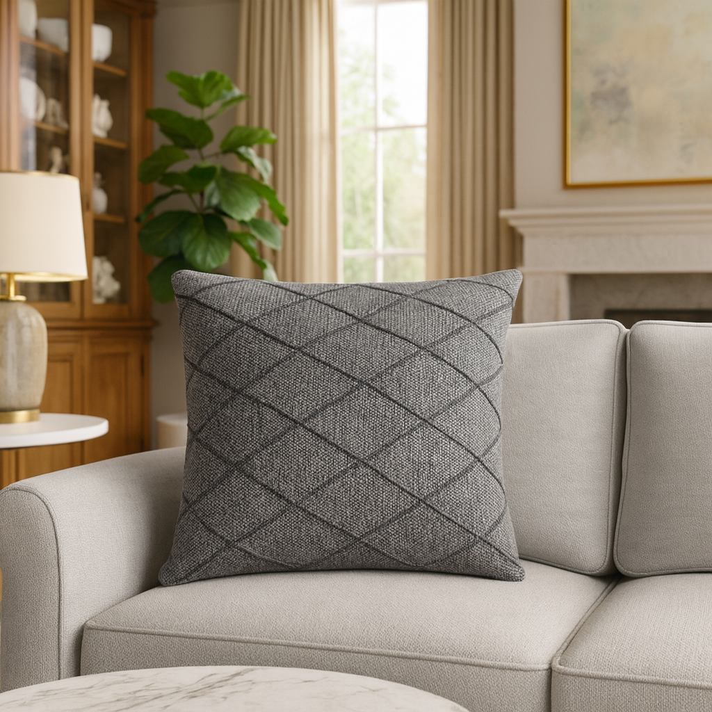Knitted Cotton Diamond Pattern Throw Pillow