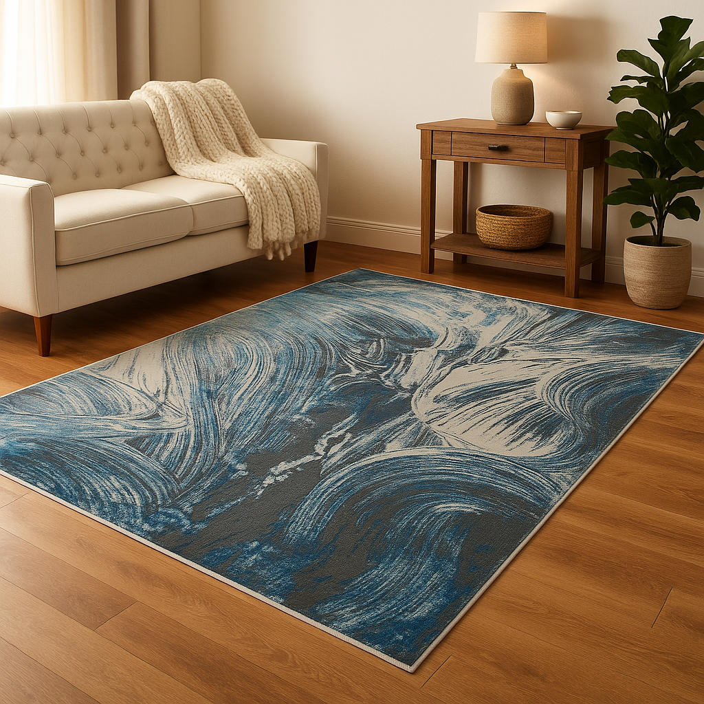 Silver and Blue Textured Area Rug