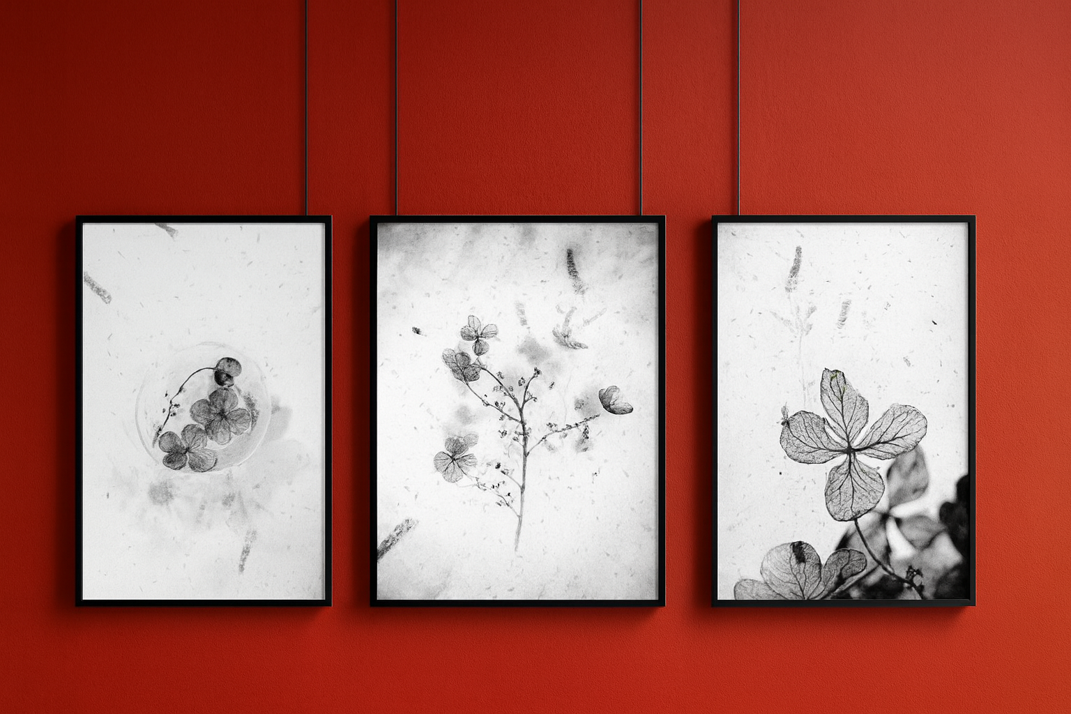 Greyscale Botanical Wall Art Print Set