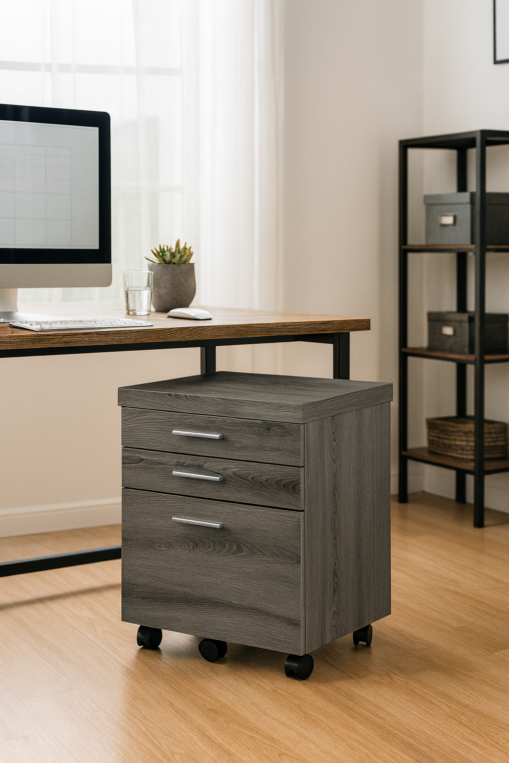 Dark Taupe Locking 3-Drawer Mobile File Cabinet