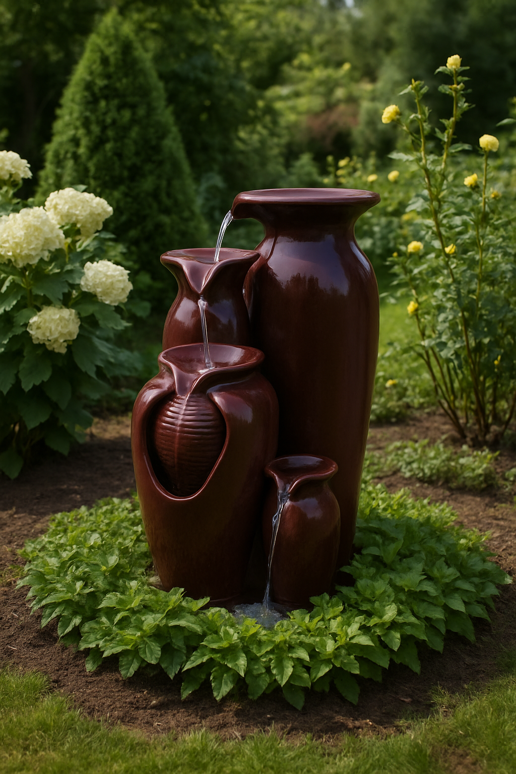 Meridian Burgundy Tiered Jar Fountain