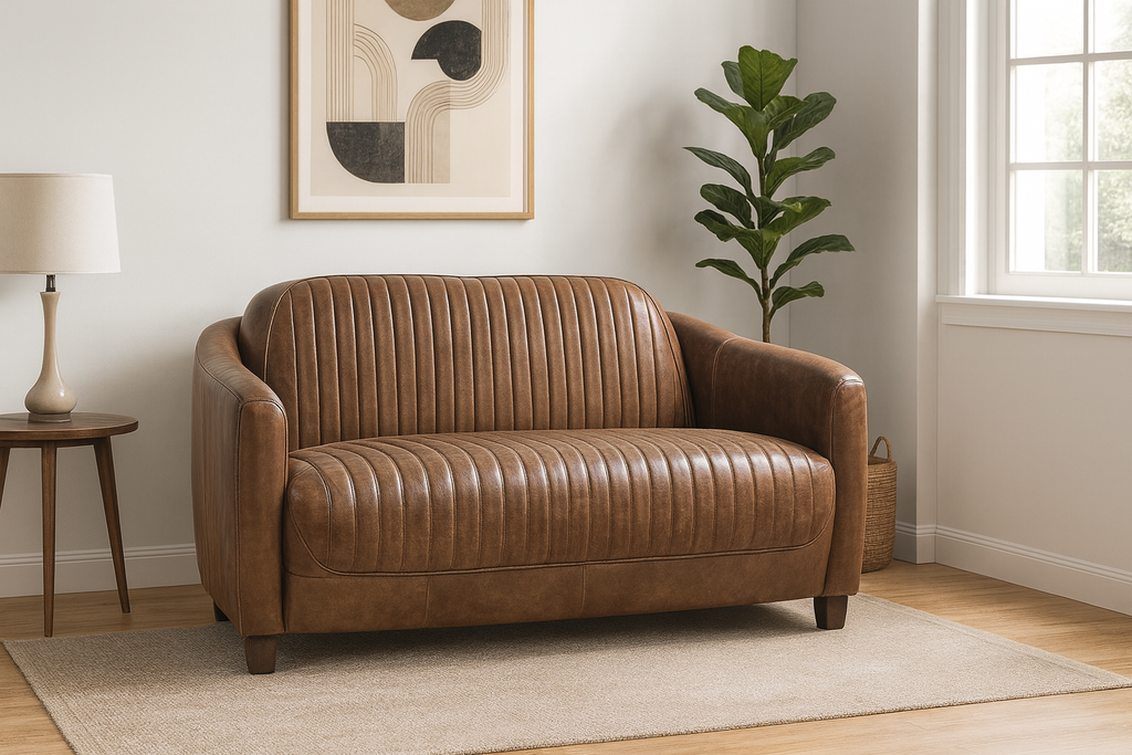 Holden Retro Brown Leather Loveseat