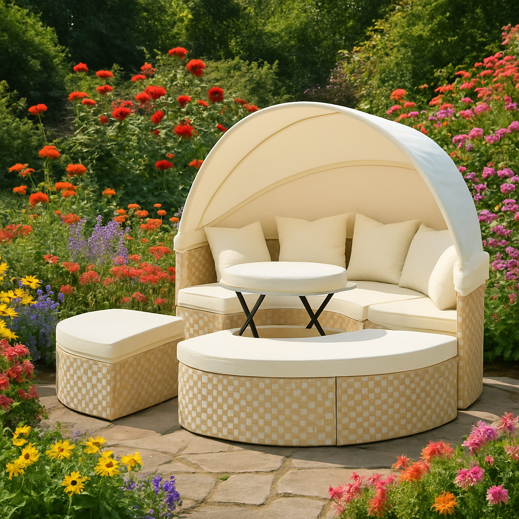 All-Weather Round Sectional Daybed with Retractable Canopy