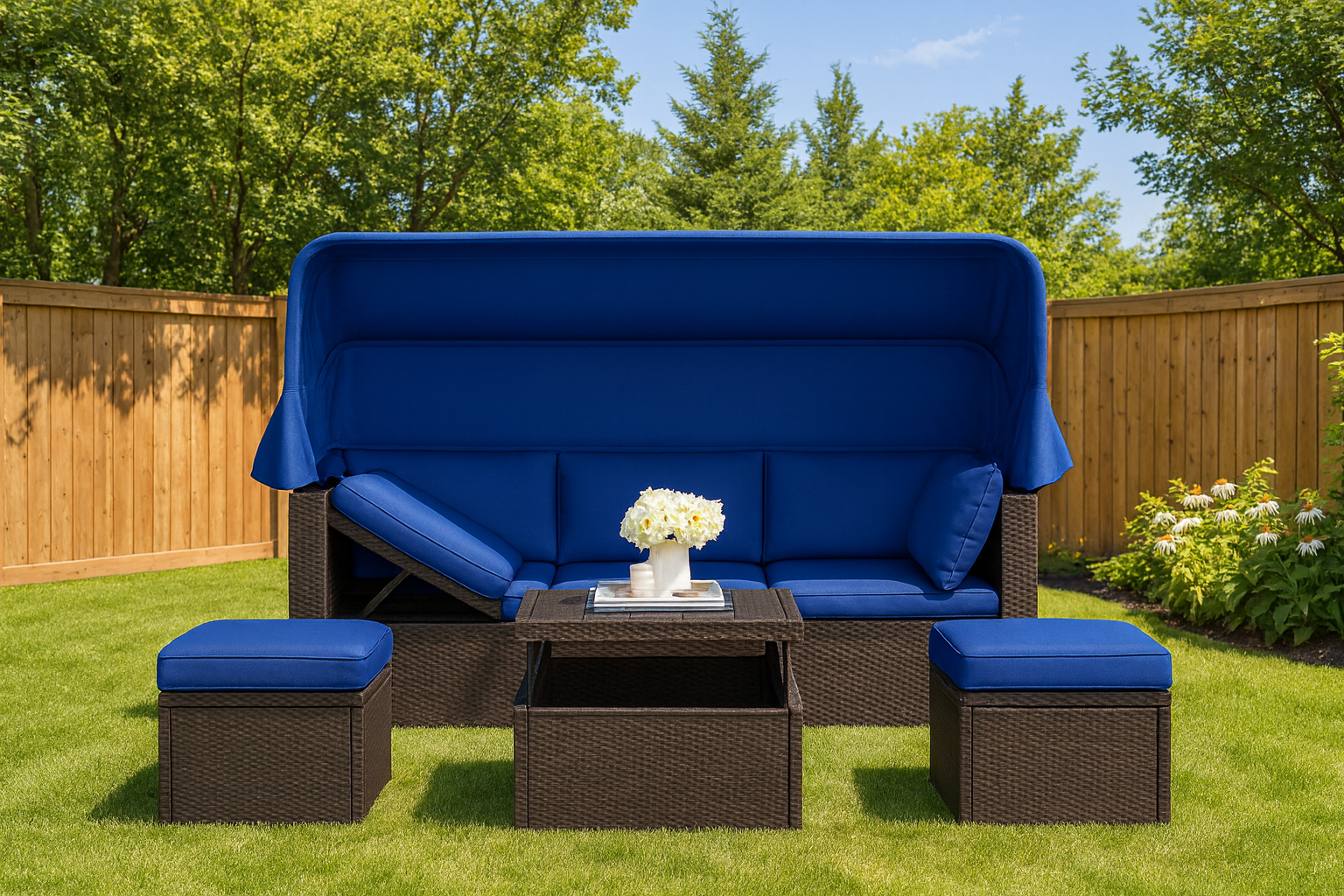 Rectangle Outdoor Daybed with Retractable Canopy
