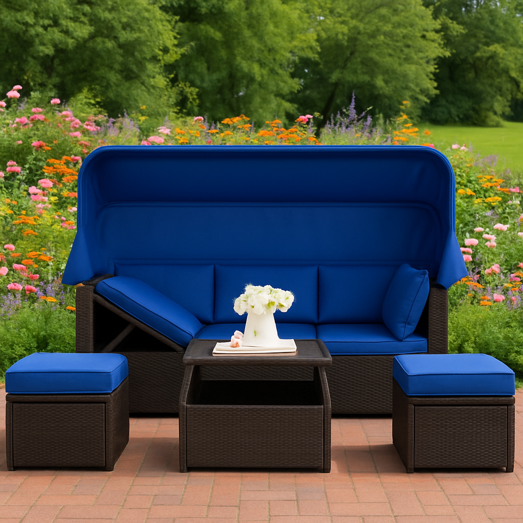 Rectangle Outdoor Daybed with Retractable Canopy