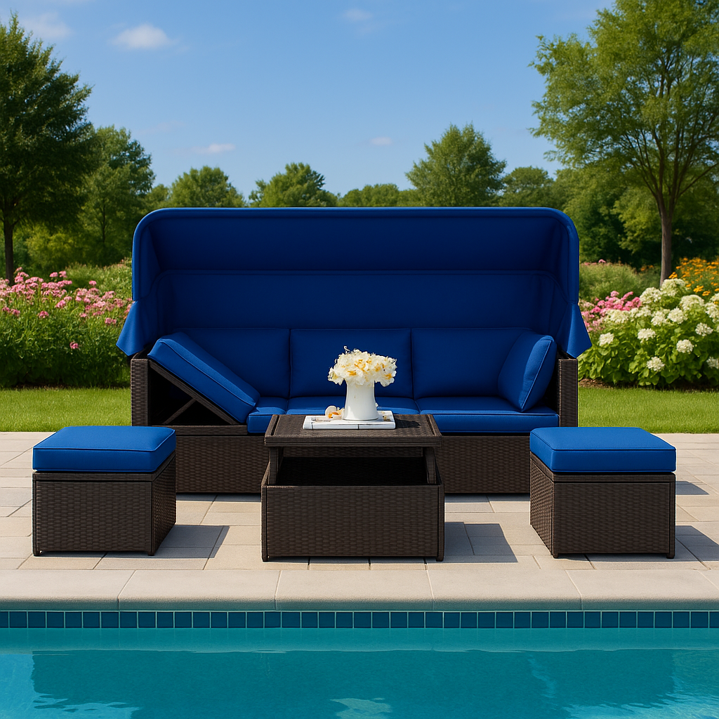 Rectangle Outdoor Daybed with Retractable Canopy