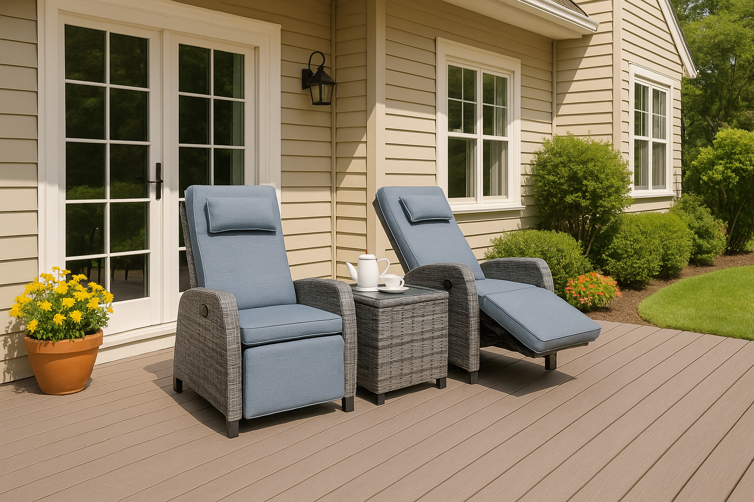 Adjustable Rattan Lounge Set with Coffee Table 2-Person