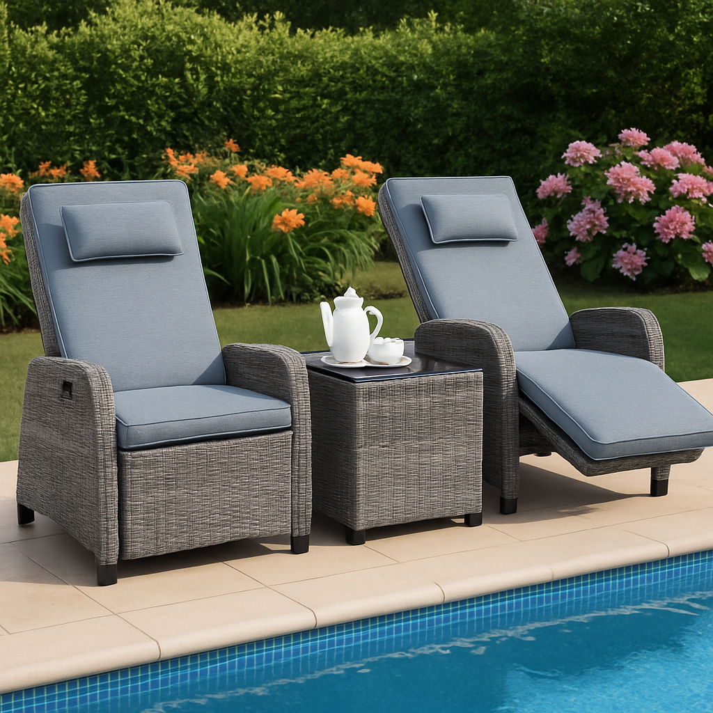 Adjustable Rattan Lounge Set with Coffee Table 2-Person