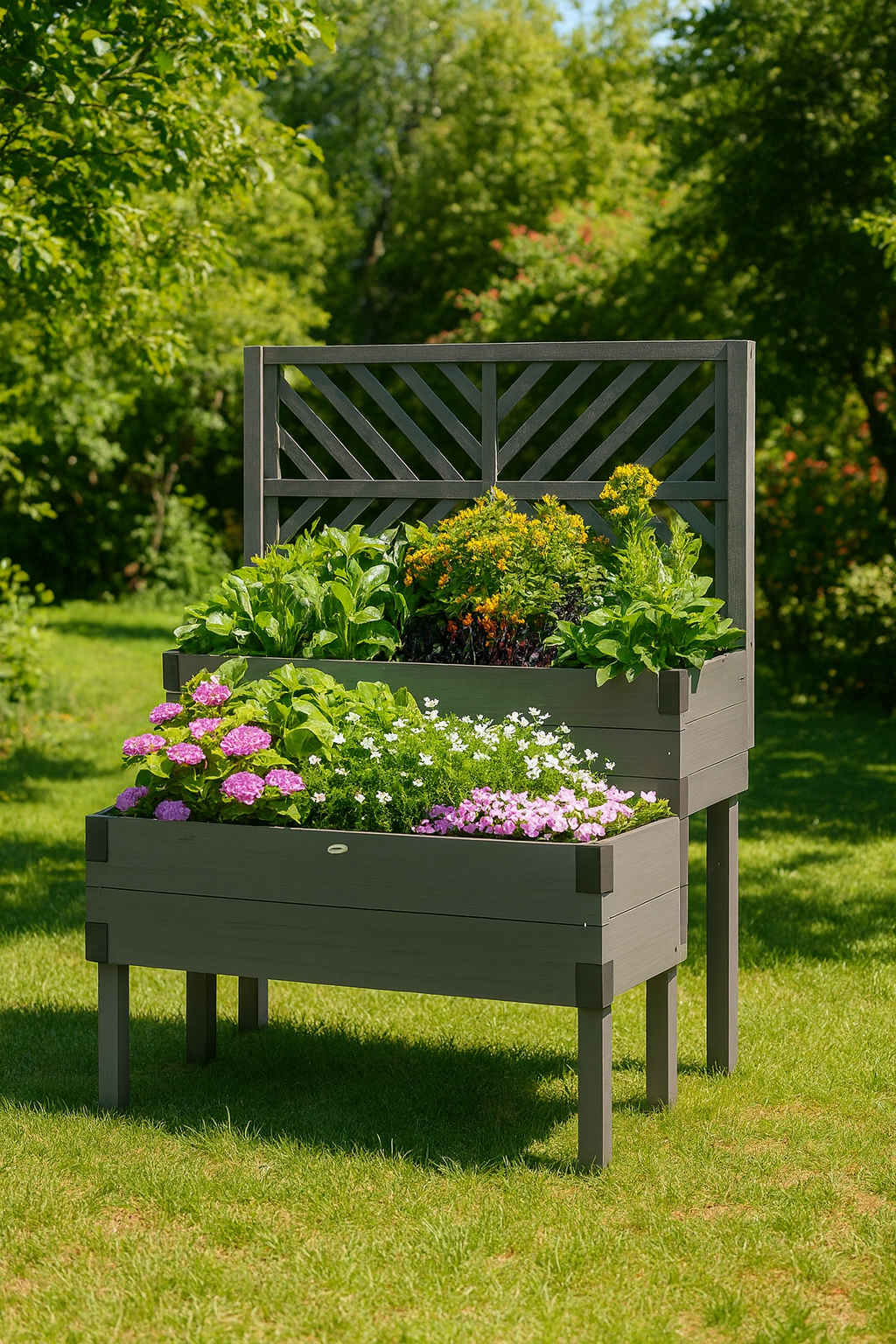 Self-Draining Raised Garden Bed with Trellis 2-Tier