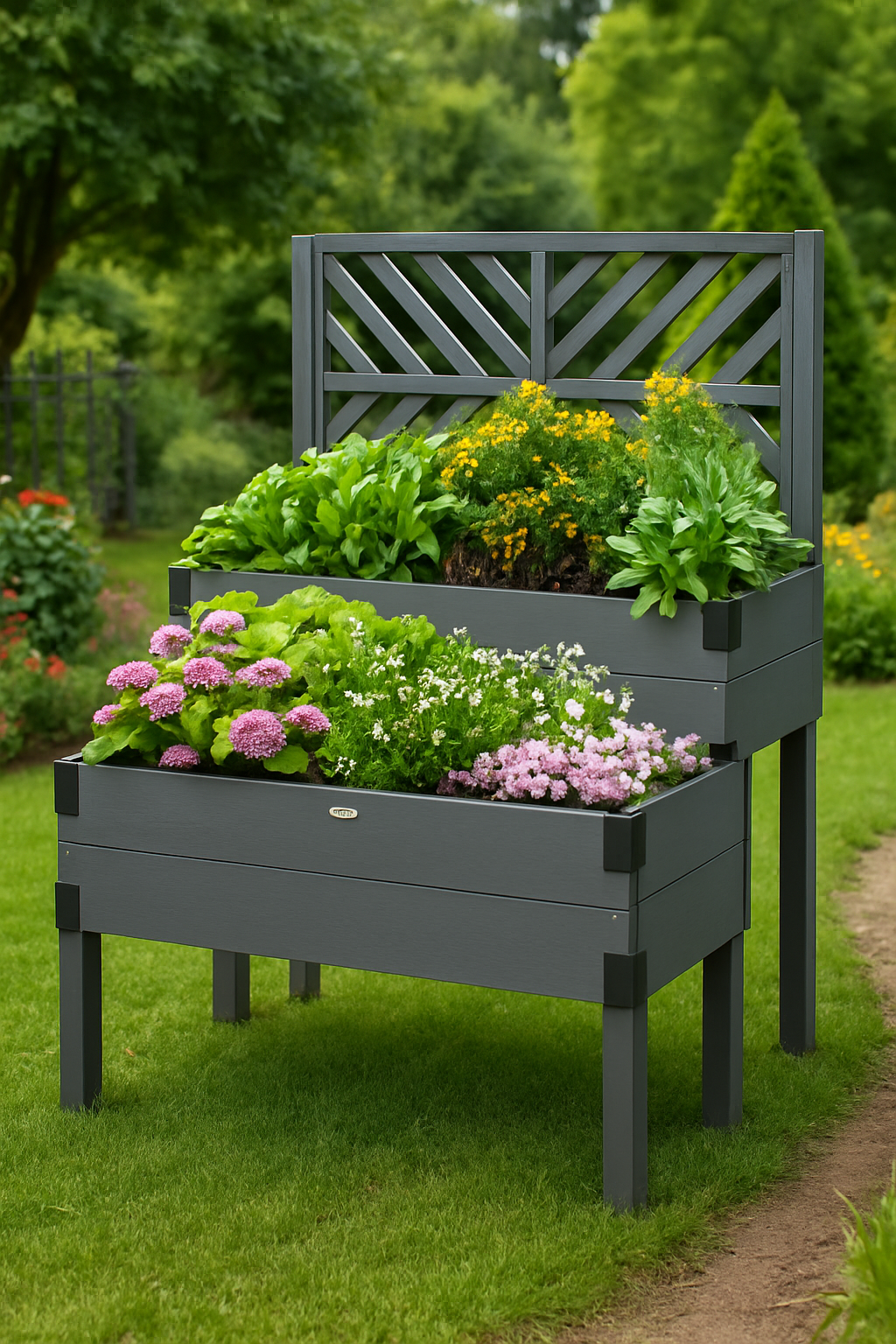 Self-Draining Raised Garden Bed with Trellis 2-Tier