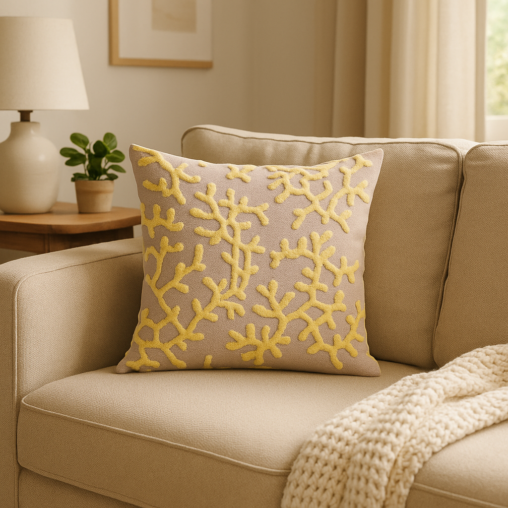 Yellow and Cream Floral Luxury Throw Pillow