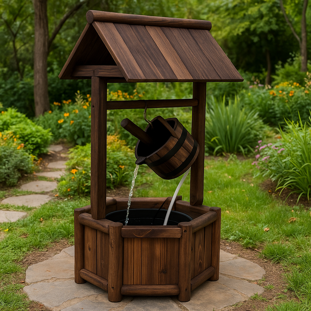 Rustic Wishing Well Water Fountain