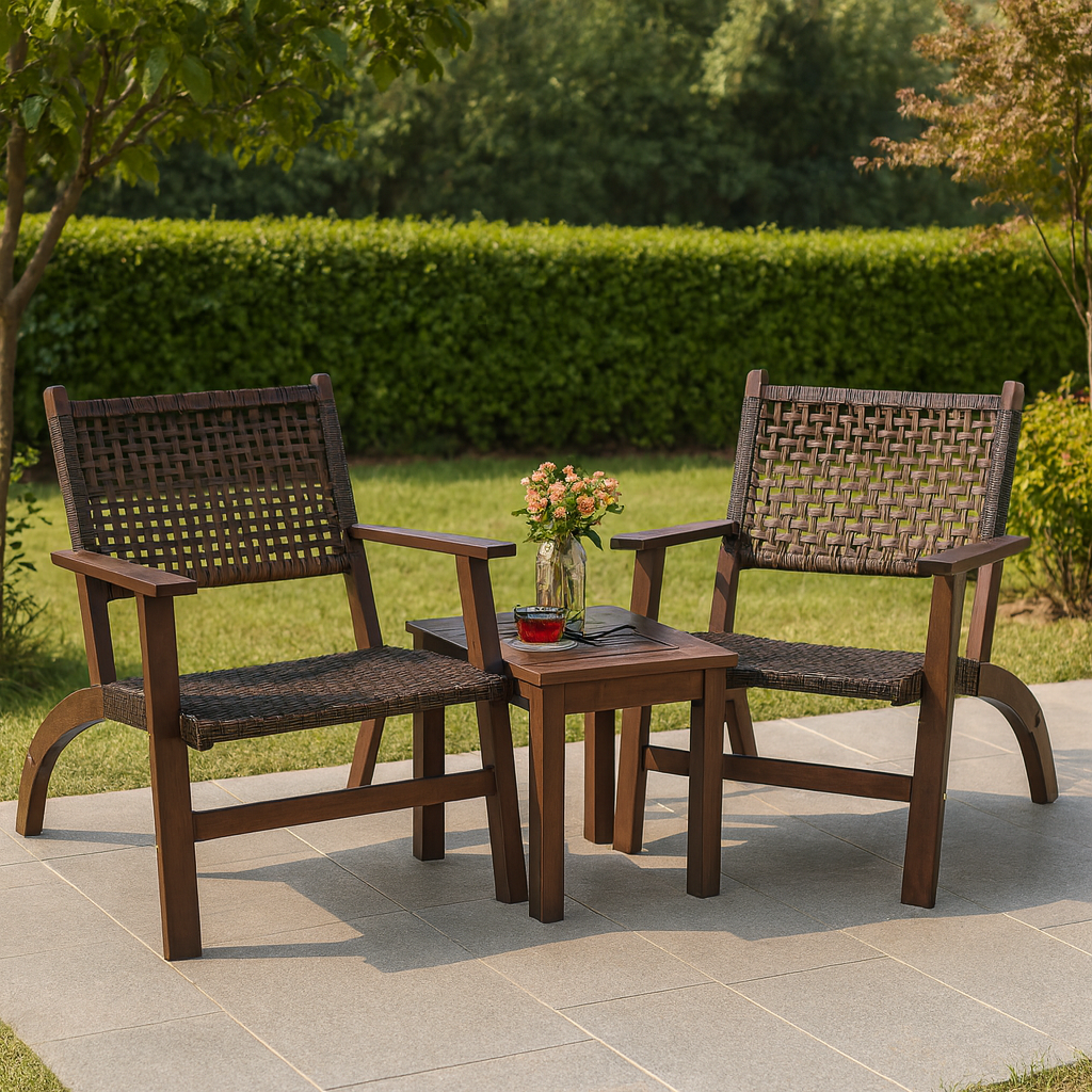 Sundara 3-Piece Wood & Rattan Outdoor Conversation Set