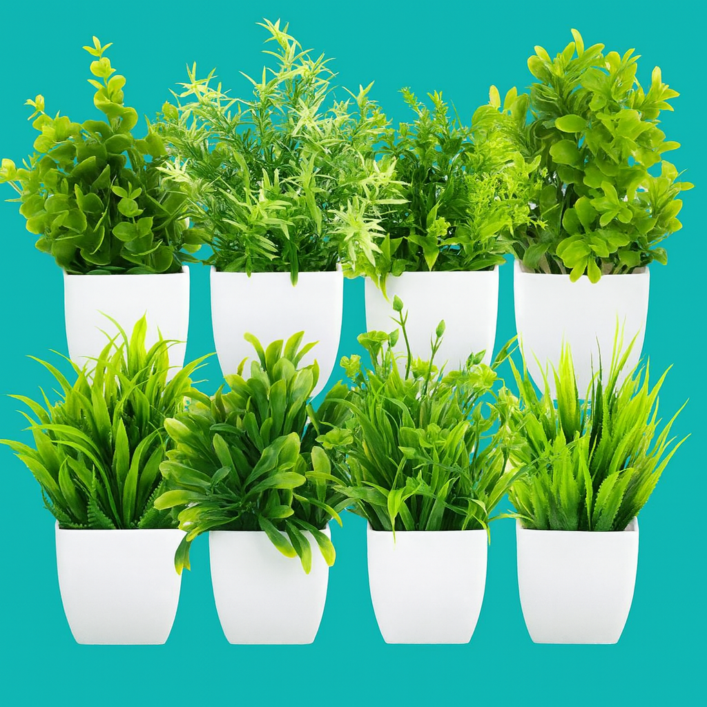 Luxe Greenery Miniature Set – Artificial Potted Plants (Set of 8)