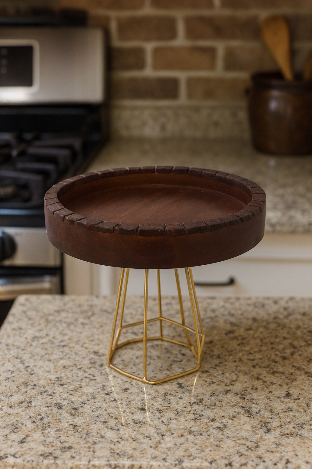 Celestique Wood & Gold Rotating Dessert Pedestal