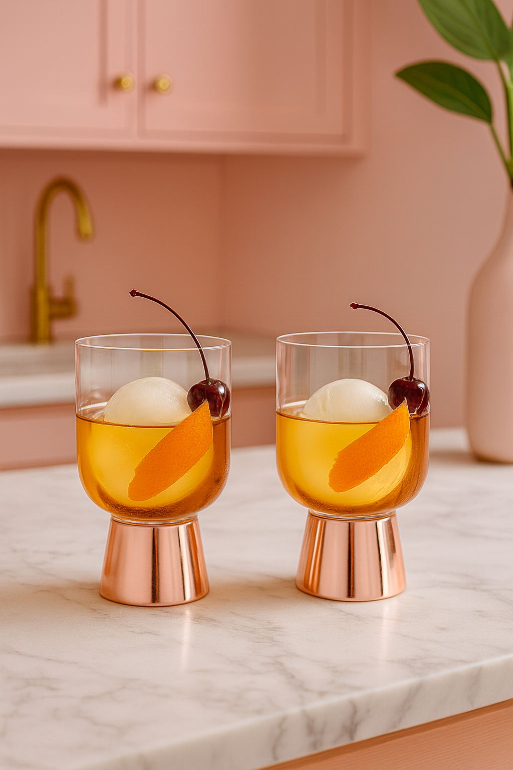 Raye Copper-Base Footed Cocktail Tumblers — Set of 2, 12 oz