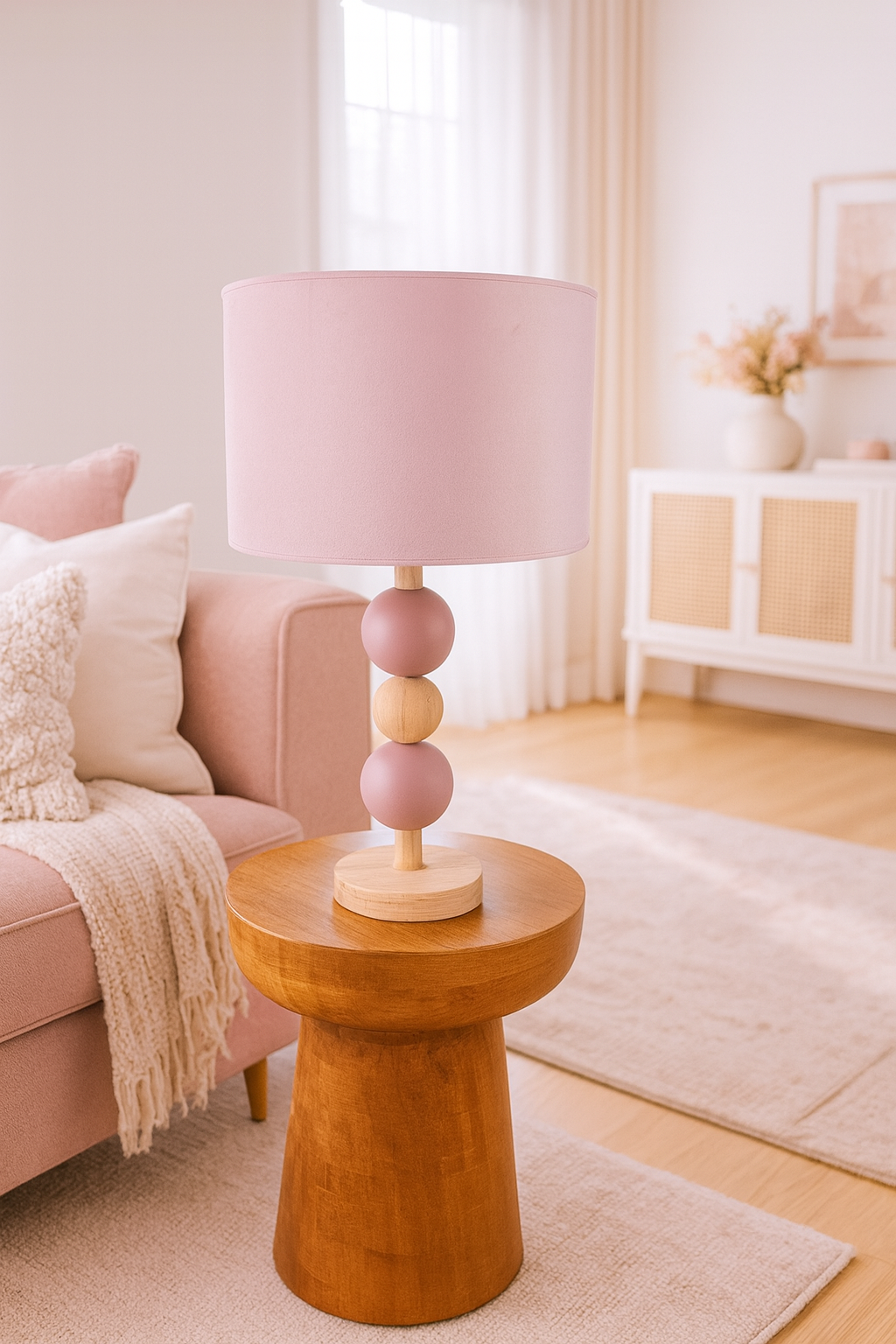 Powder Pink Table Lamp with Gold Foil Interior