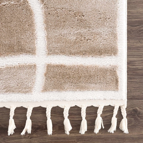 Cream and White High-Low Textured Shag Rug with Fringe