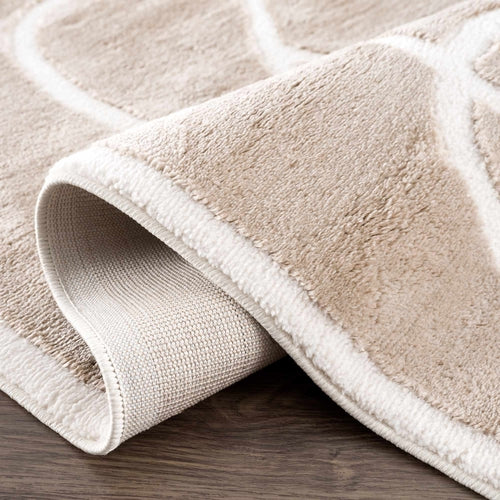 Cream and White High-Low Textured Shag Rug with Fringe