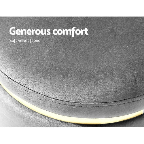 Velour Round Pouf Ottoman in Charcoal