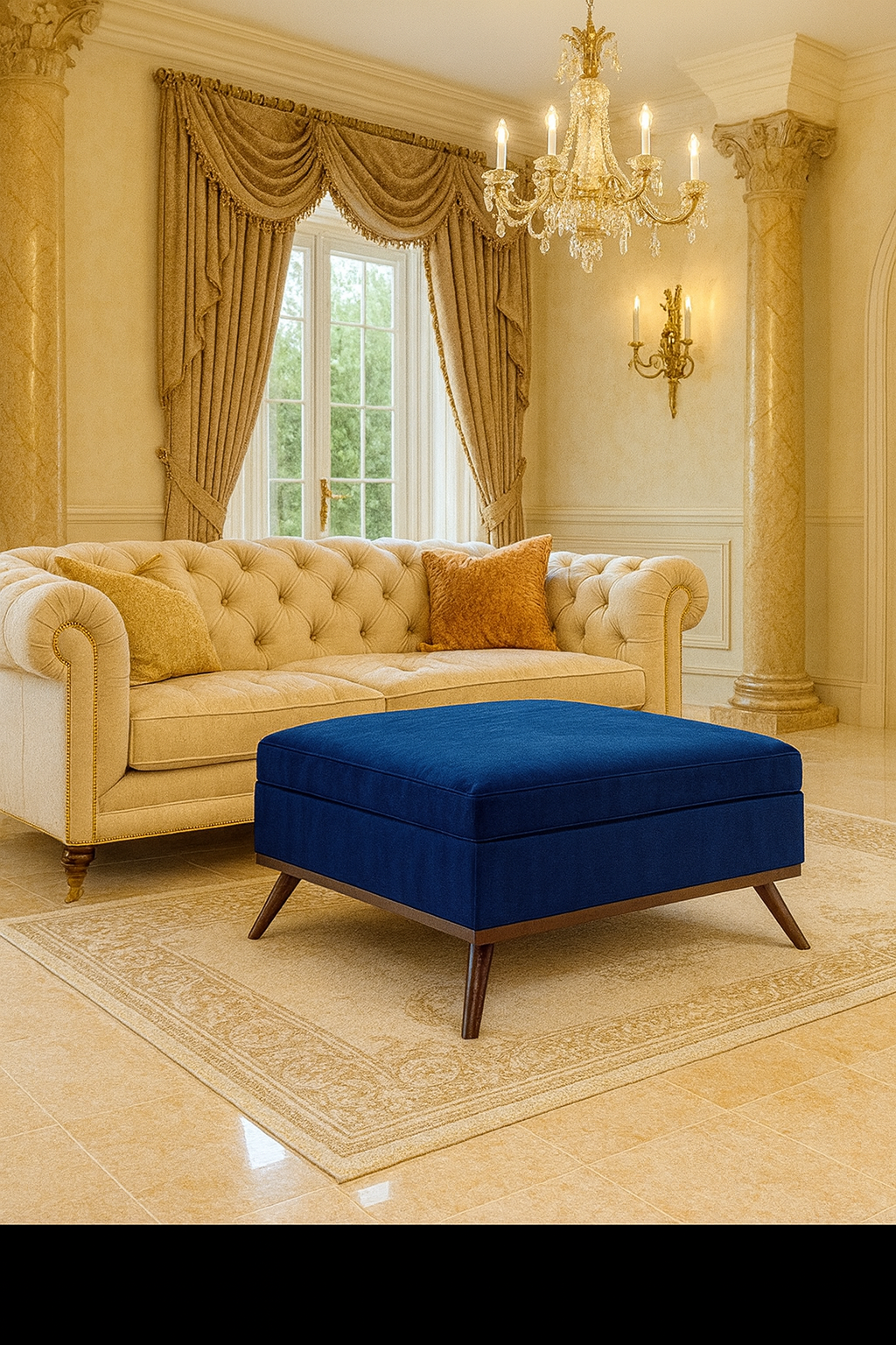 Owen Velvet Storage Ottoman – Sapphire Blue