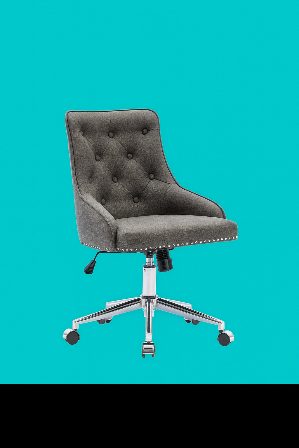 Linen Diamond-Tufted Swivel Office Chair with Rivet Detail