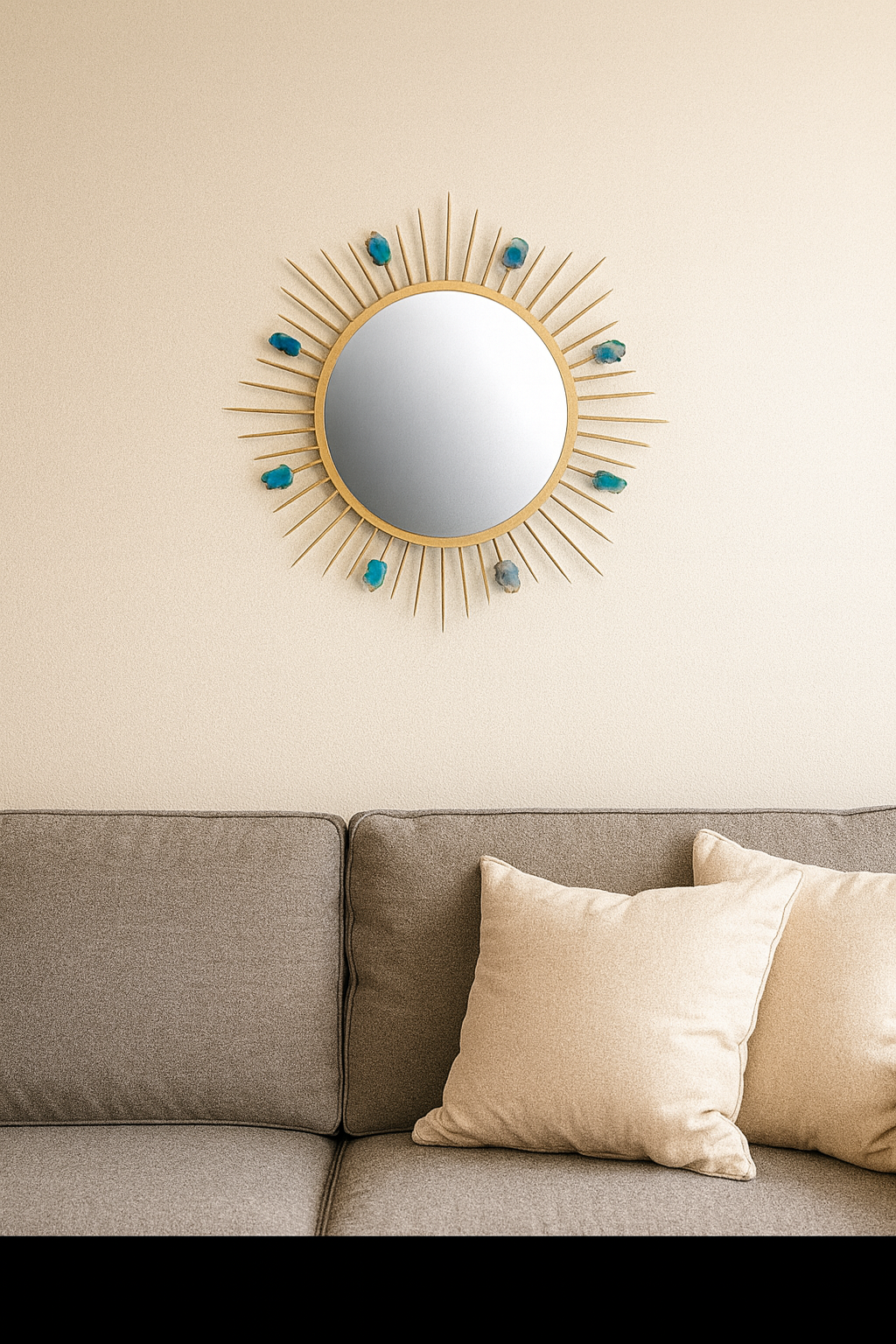 Agate Slice Wall Mirror – Circular Gemstone Statement Mirror with Gold Trim