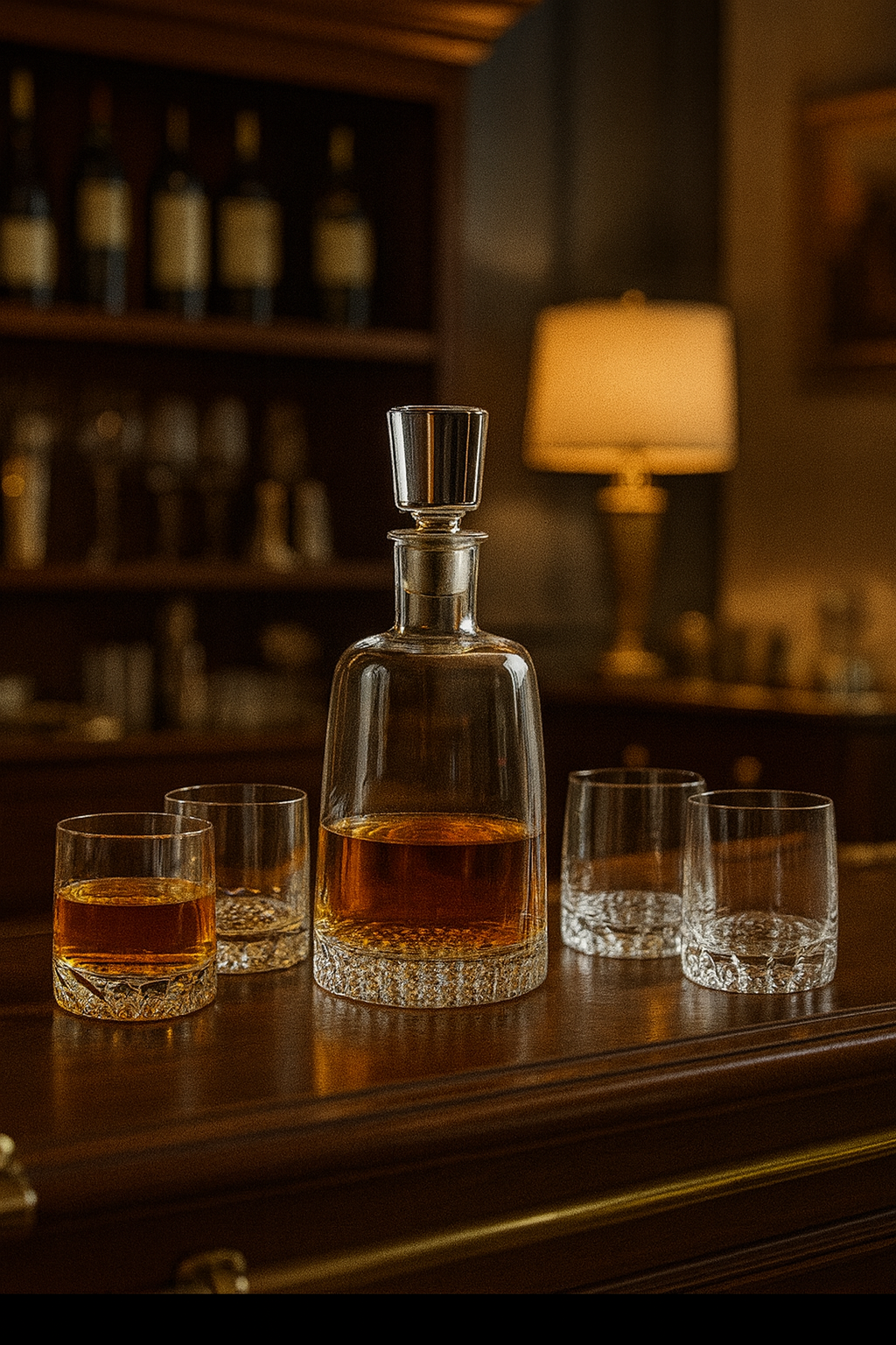 Mouth-Blown European Crystal Decanter and Tumbler Set – Five-Piece Collection