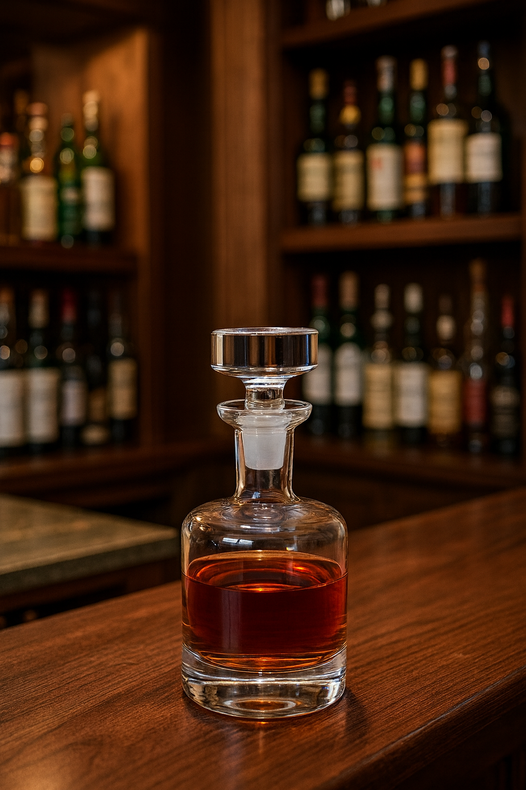 Mouth-Blown Crystal Whiskey Decanter – 28-Ounce Capacity