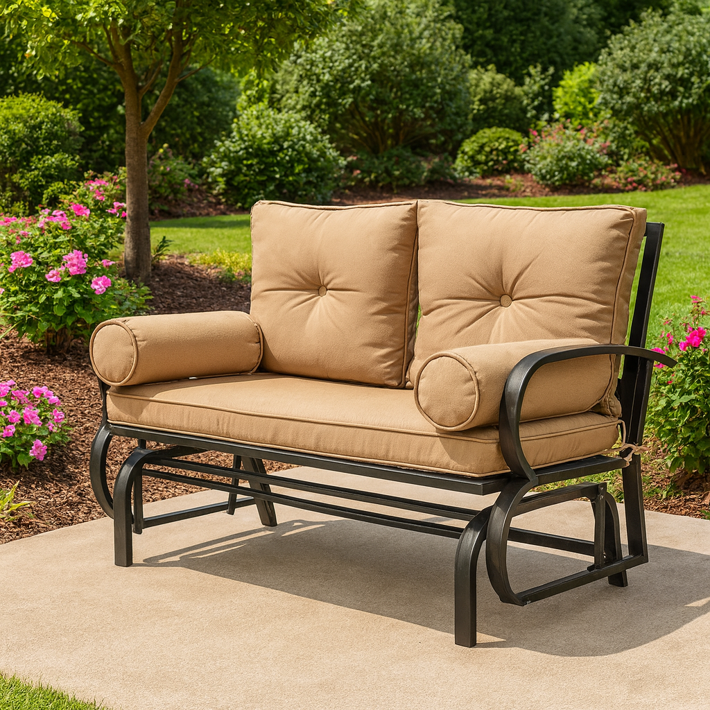 Outdoor Patio Glider with Cushions – Quiet Steel Frame Porch Rocker