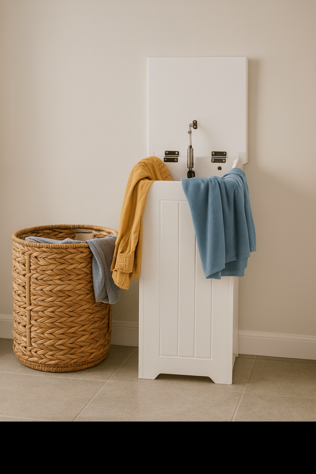Maren White Wooden Laundry Bin