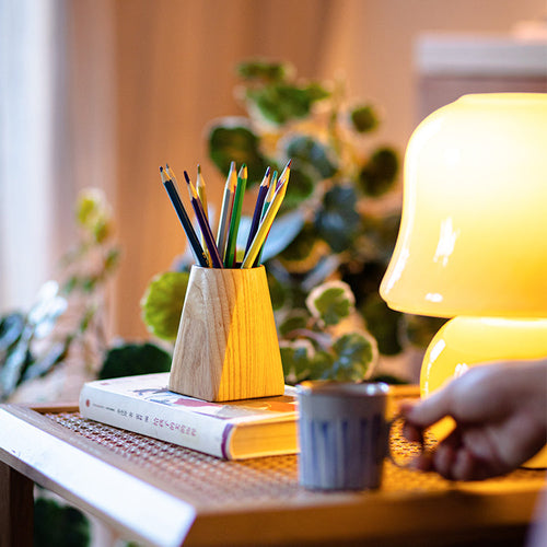Handcrafted Ash Wood Desktop Pen Holder – Solid Wood Minimalist Organizer