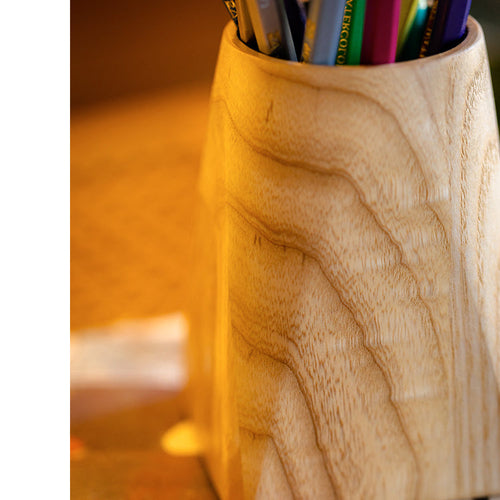 Handcrafted Ash Wood Desktop Pen Holder – Solid Wood Minimalist Organizer