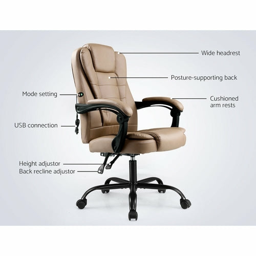 Espresso Leather Executive Massage Recliner with Dual-Zone Therapy