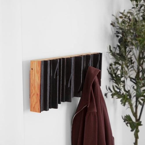 Handcrafted Coat Rack-- Wood & Brass Wall Art