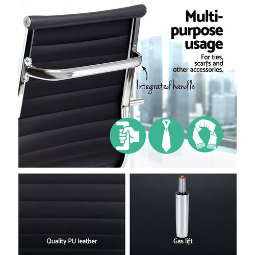 Black Leather High-Back Executive Chair with Chrome Detail