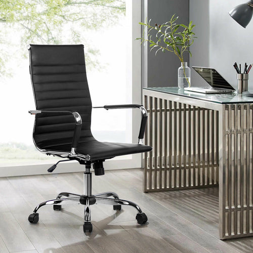 Black Leather High-Back Executive Chair with Chrome Detail