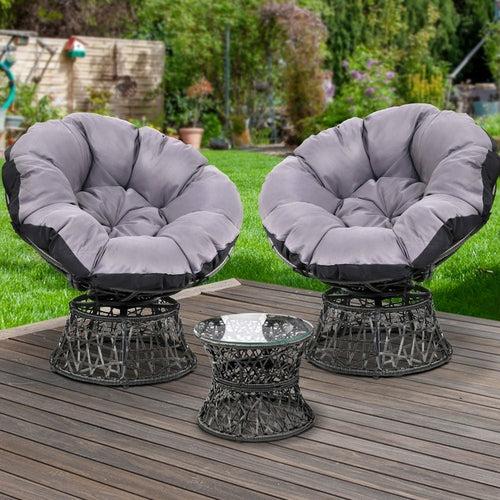 Papasan Swivel Chair and Side Table Set