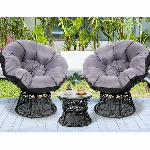 Papasan Swivel Chair and Side Table Set