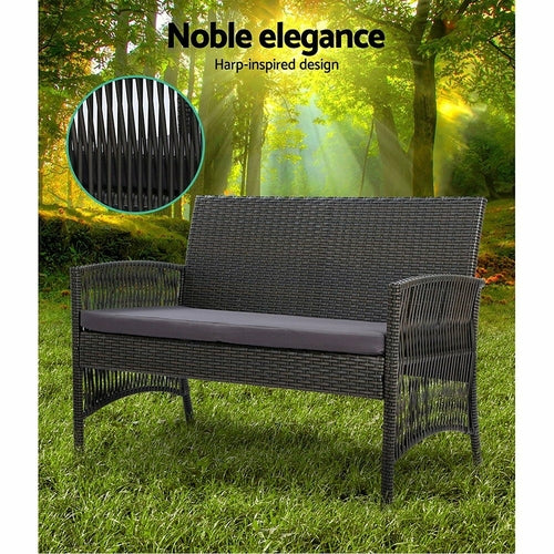 Harp Outdoor Furniture Set – Dark Grey Wicker with Cushions 4-Piece