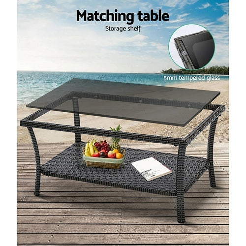 Harp Outdoor Furniture Set – Dark Grey Wicker with Cushions 4-Piece