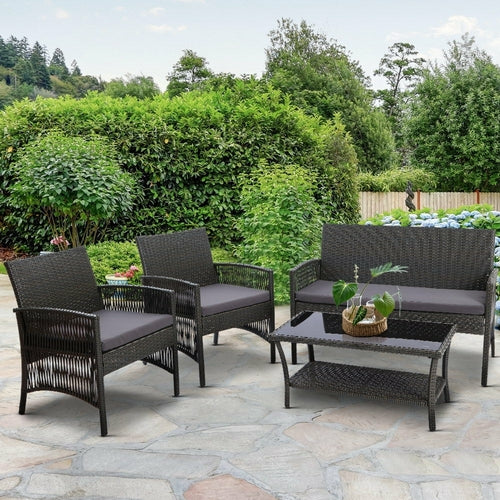 Harp Outdoor Furniture Set – Dark Grey Wicker with Cushions 4-Piece