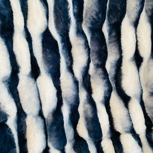 White and Navy Chinchilla Faux Fur Luxury Throw Blanket
