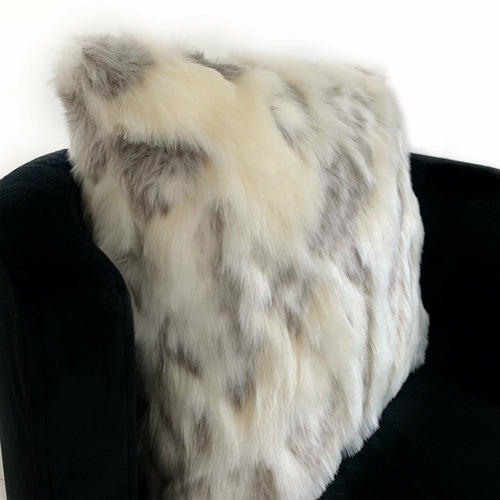 Ivory and Gray Faux Rabbit Fur Luxury Throw Pillow