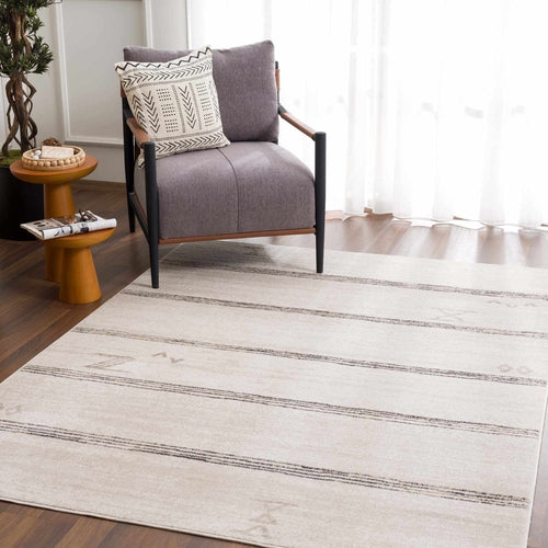 Cream and Charcoal Striped Boho Area Rug