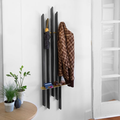 Rack On Wall-Mounted Coat Rack with Brass Tray